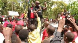 Timothy Mtambo addressing demonstrators